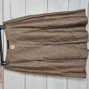 Lafayette 148 New York Light Brown Linen & Wool Pleated Skirt Accent Button - 6